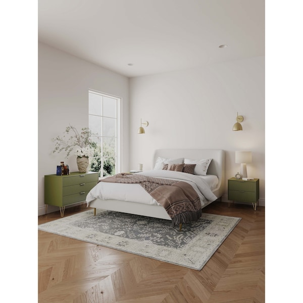 Manhattan Comfort 2-Piece DUMBO Standard 3-Drawer Dresser and DUMBO 2.0 Nightstand in Olive Green 2-DB02-OG - main